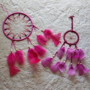 🌺 NEW *2* Pink Dreamcatchers with Beads & Feathers